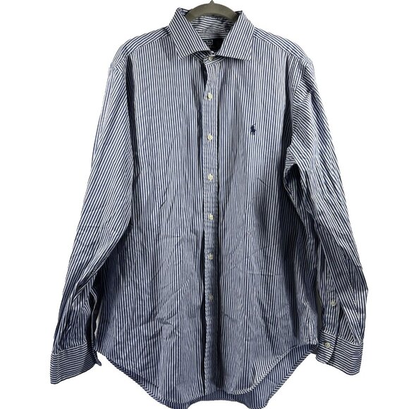 Polo Ralph Lauren Men's Shirt Large White Blue Pony Plaid Long Sleeve Stanton - Picture 1 of 9
